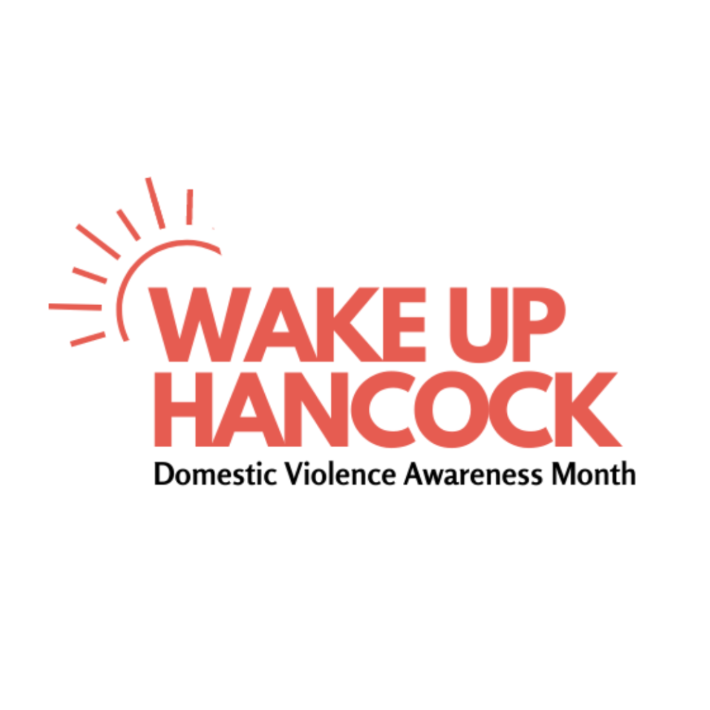 Wake Up Hancock logo for Domestic Violence Awareness Month.