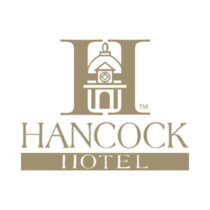 Logo of Hancock Hotel with elegant lettering and a clock tower design.